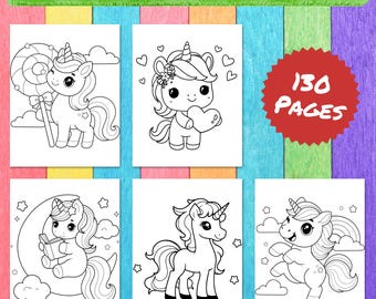130 pages de coloriages de licornes pour enfants, feuilles fantastiques à imprimer (téléchargement numérique)