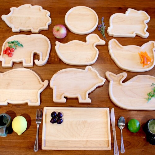 Wooden Toddler Animal Plates Wood Kid Animal Plates Bunny Etsy