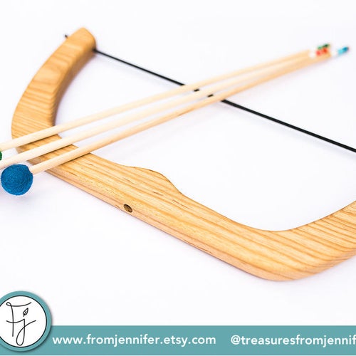 Large Wooden Bow and Arrows  - Natural Wood Toy Bow - Handmade - Birthday Gift - From Jennifer - TOY2