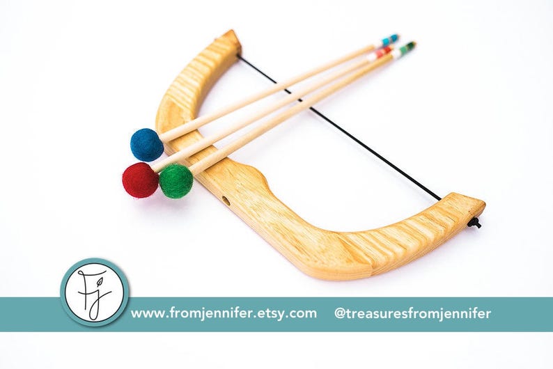 The Original From Jennifer Small Bow and Arrows Natural Wood Toy image 1