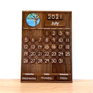 School Calendar &quot;Walnut Wood&quot; -- Wooden Perpetual Calendar -- From Jennifer
