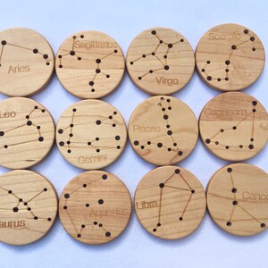 Wooden Constellation Coins Zodiac Set of 12
