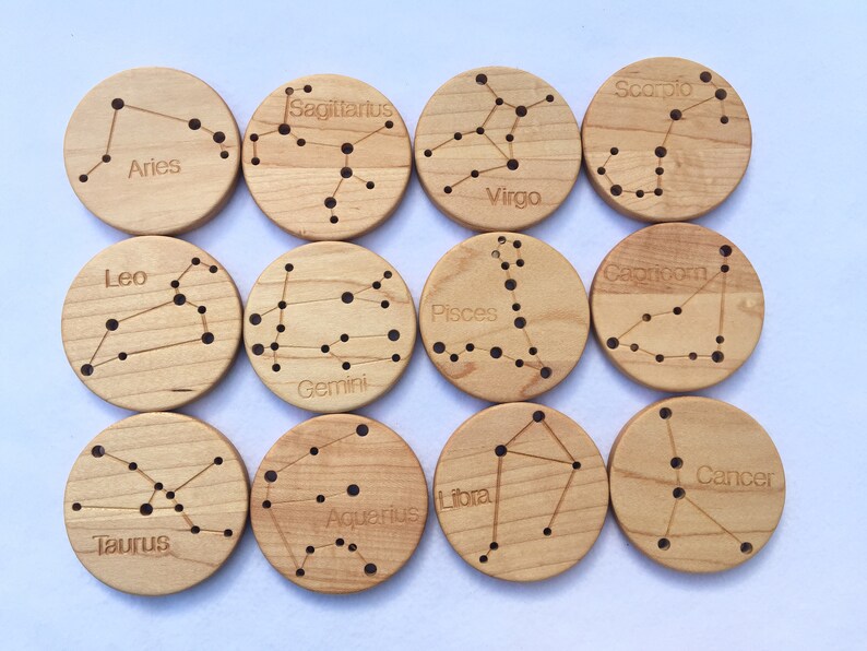 Wooden Constellation Coins Zodiac Set of 12