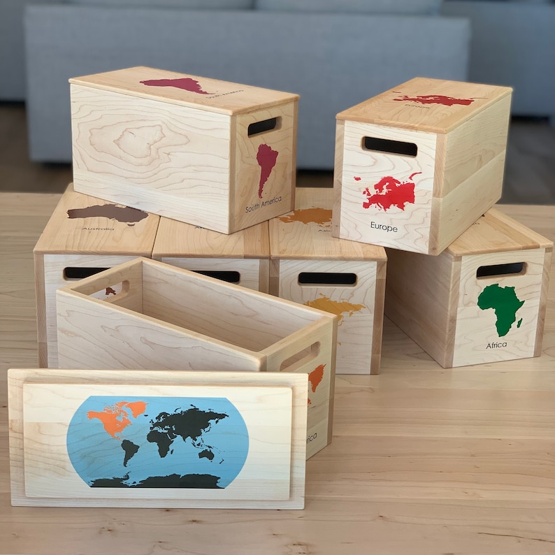 SET OF 7 Montessori Continent Boxes image 2