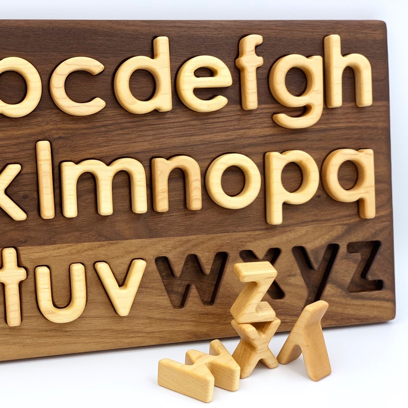 Wood Lowercase Alphabet Puzzle Waldorf Toy Montessori All Natural Homeschool image 2