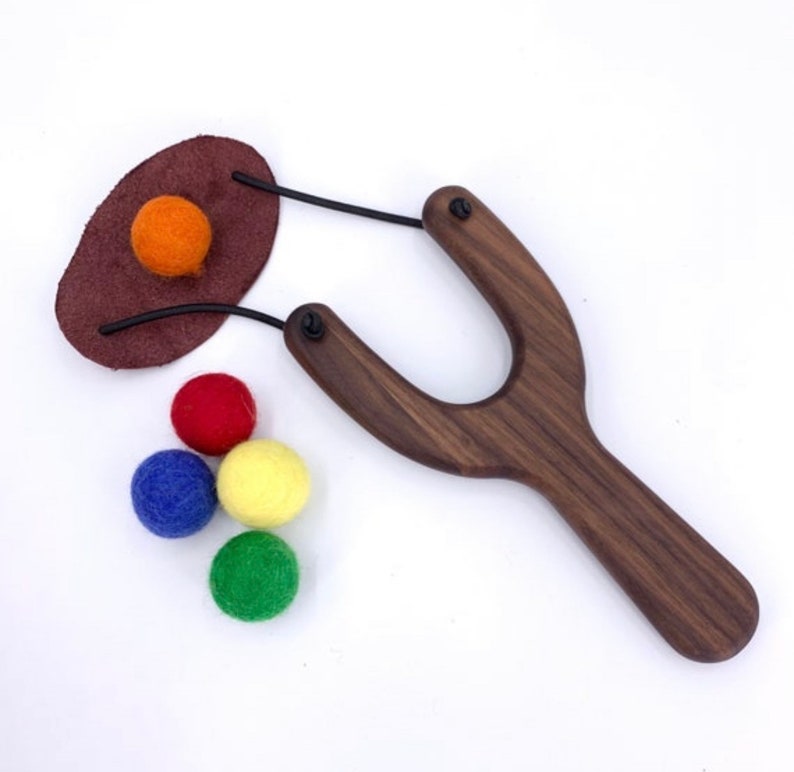 Slingshot and Felt Balls Dark Walnut