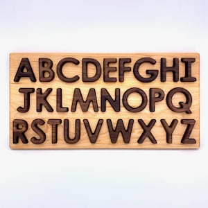 Wood Capital Alphabet Letters Puzzle -- All Natural Waldorf Montessori Homeschool Toy