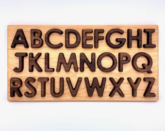 Wood Capital Alphabet Letters Puzzle -- All Natural Waldorf Montessori Homeschool Toy