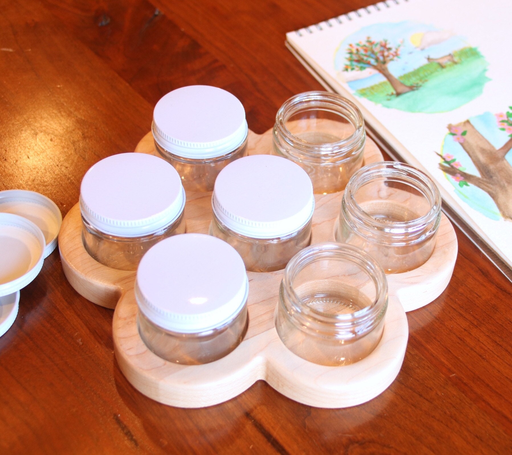 Flower Paint Jar Holder Waldorf Painting Sorting Tray Etsy