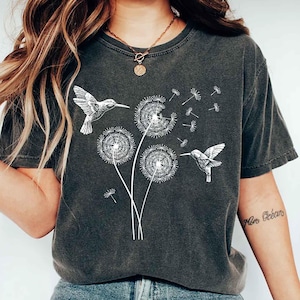 Comfort Colors® Cute Dandelion Hummingbird T-Shirt, Cute Hummingbird Dandelion Shirt, Nature Lovers Tee, Cute Women Gift, Animal Lover Tee