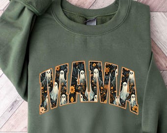 Halloween Mama Sweatshirt, Mom Halloween Shirt, Spooky Mama Shirt, Mama Halloween Gift, Cute Ghost Shirt, Floral Ghost Shirt, Gift for Mom