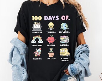100 Days of School Comfort Colors® Teacher Shirt, 100th Day Retro T-Shirt, Hundred Days School Celebration Tee, Teacher Gift