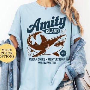 Amity Island 1975 Shirt, Jaws Movie Tee, Shark Week Tshirt, Retro Beach Thriller Shirt, Great White Shark Horror Movie Fan, 50th Anniversary