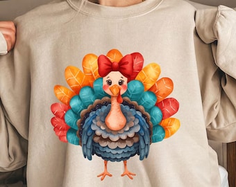 Thanksgiving Girls Shirt, Coquette Turkey at the Table shirt Toddler Thanksgiving Shirt Girls Shirt Turkey Shirts for Thanksgiving Girls