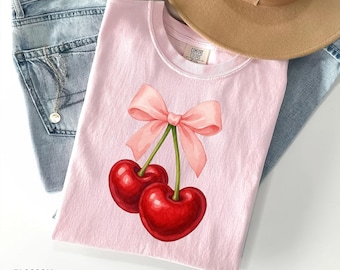 Coquette Bow Mickey Cherry Shirt, Disneyland Girls Trip Sweatshirt, Magic Kingdom Sweater, Gift For Her, Comfort Colors T-Shirt