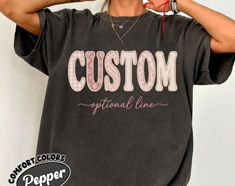 Comfort Colors® Floral Custom Text Shirt, Personalized Faux Patchwork Name Tee, Chinoiserie Mama Shirt, Kids Name Tee, Birthday Gift For Her