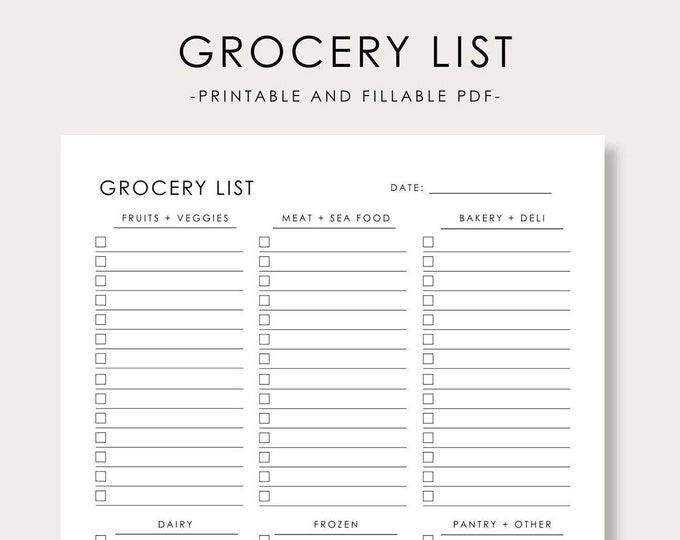 Featured listing image: Grocery List Printable Template, Grocery Planner