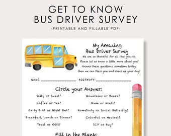 INSTANT Download-Bus Driver Survey: Get To Know Your Bus Driver Printable PDF