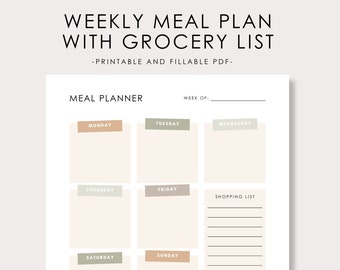 Weekly Meal Planner with Grocery List Printable Template