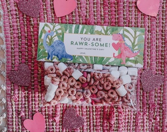 INSTANT Download-Valentine's Day Dinosaurs Treat Bag Tags: You are Rawr-Some! -Printable PDF