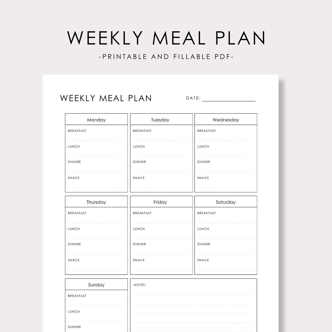 Weekly Meal Planner Printable Template - Etsy