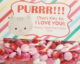 INSTANT Download-Valentine's Day Treat Bag Tags: KITTY-Printable PDF