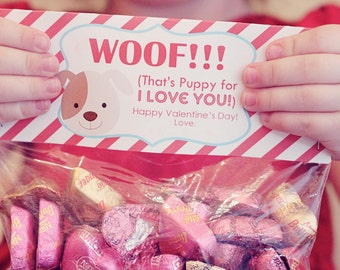 INSTANT Download-Valentine's Day Treat Bag Tags: PUPPY-Printable PDF