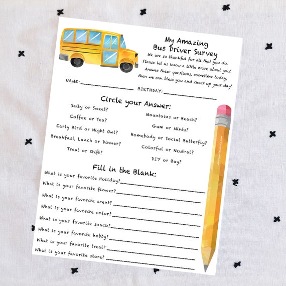 INSTANT DownloadBus Driver Survey Get To Know Your Bus Driver