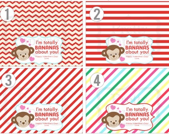 INSTANT Download-Valentine's Day Treat Bag Tags: BANANAS about You! -Printable PDF