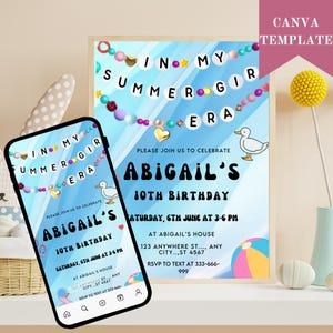 In My Summer Girl Era Friendship Bracelet Invite, Pool Party Birthday Invitation, Swim Bday Digital Download, Printable Editable Template