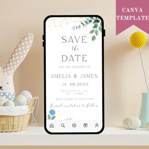 Greenery & Gold Save the Date Evite: Electronic Wedding Invitation (Digital Template)