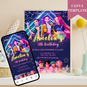 KPOP Demon Hunters Invitation, KPOP Demon Hunters Birthday Invitation, Editable K Pop Birthday Invitation, K Pop Warriors Invitation