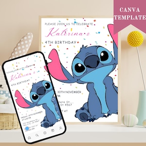 Stitch Editable Birthday Invitation Template, Printable Birthday Invitations, Digital Kids Party Invite, Digital Bday Card Invite, Stitch