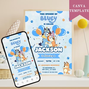 Bluey Editable Birthday Invitation, Boy Birthday Party Invitation, Bday Party Invite, Blue Dog Boys Invite, Instant Download Template