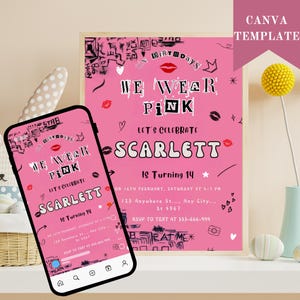 Invitación de cumpleaños inspirada en Chicas Pesadas, Fiesta de Noche de Chicas Pesadas, Invitación rosa de Chicas Pesadas para Noche de Chicas, Plantilla editable de Canva