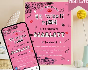 Mean Girls Birthday Invitation: Pink Party, Editable Canva Template