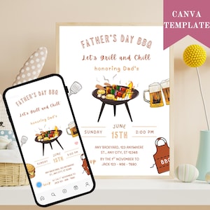 Happy Fathers Day Invite, Barbecue Invite, Fathers Day Bbq Brunch Editable Invitation Template, Instant Download