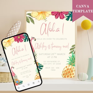 1st Luau Birthday Invitation Template, Luau First Birthday Invitation, Tropical Birthday Invitation, Aloha Birthday Invitation Palm LALANI