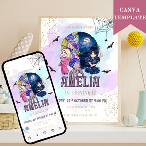 Wednesday Birthday Invitation: Halloween Photo Template (Canva Digital Download