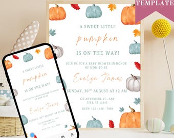 Little Pumpkin Baby Shower Invitation: Editable Fall Template (Printable/Digital Download
