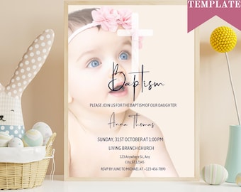 Minimalist Baptism Invitation Template: Photo Option (Digital Download, 5x7" Printable )