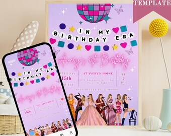 Trendy Taylor Birthday Party Invite: Eras Theme (Digital Download, 5x7 & Mobile Size)