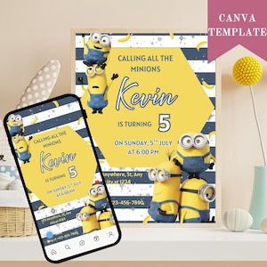 Editable Minions Birthday Invitation, Yellow Minions Invitation, Minions Birthday Party, Printable Minions Invite, Minions  Party Invite