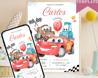 Cars Birthday Invitation: McQueen Editable Template (Digital Download)
