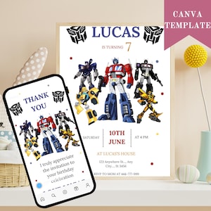 Invitation d&#39;anniversaire Rescue Bots à imprimer : Transformers Party, Optimus Prime, Bumblebee (téléchargement numérique)