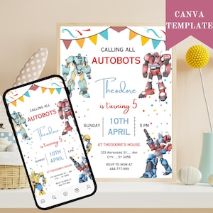 Printable Invite, Rescue Bots Birthday Invitation, Autobots Invitation, Transformers Party, Optimus Prime Invite, Autobots Party Invitation