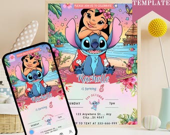 Custom Printable Editable Stitch Invitation, Lilo And Stitch Birthday Invite, Stitch Party Invite Template, Stitch Birthday Girl Canva Edit