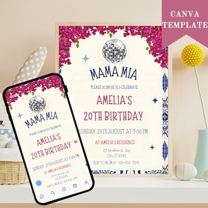 Editable Mamma Mia Birthday Invitation, Dancing Queen Birthday Invite, Greek Party, Mamma Mia Theme, Digital Invitation Template