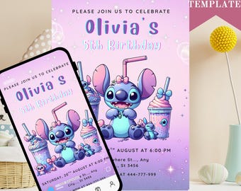 Stitch Birthday Party Invite, Kids Editable Birthday Invitation Template