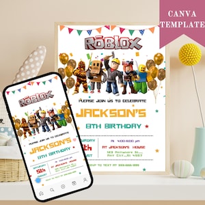 Roblox Birthday Invitation Template: Game Party, Kids Birthday (Canva Editable, Digital Download)